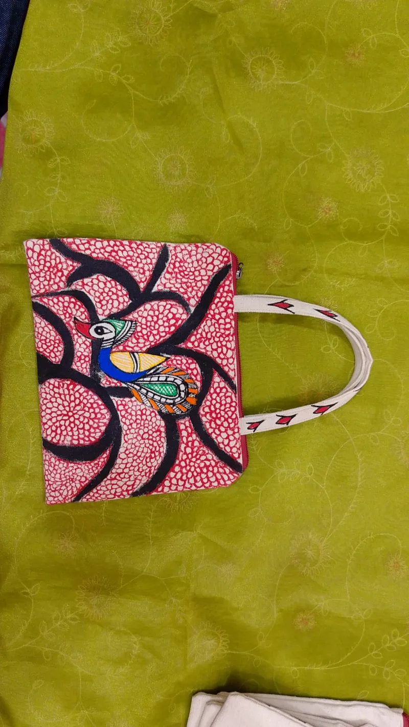 Pure canvas cotton small bag Mithila Panting Art 52