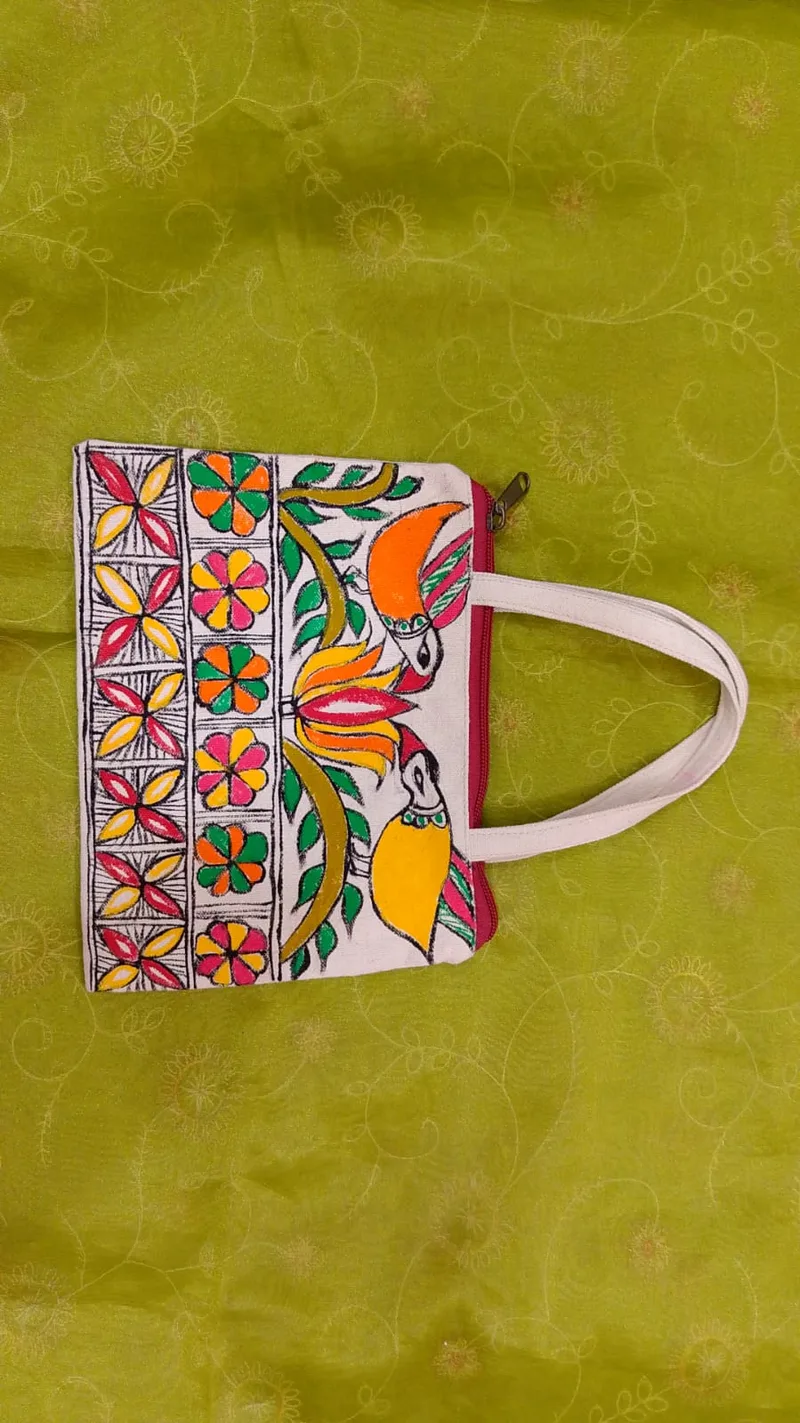 Pure canvas cotton small bag Mithila Panting Art