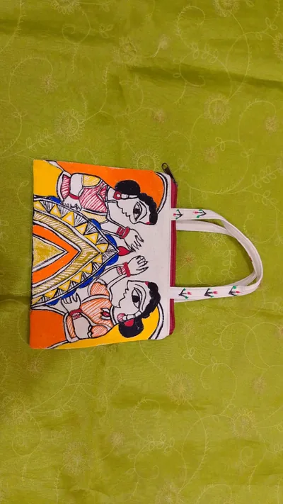 Pure canvas cotton small bag Mithila Panting Art