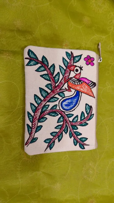 Pure canvas cotton small purse bag Mithila Panting Art