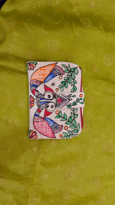 Pure canvas cotton small double cab bag Mithila Panting Art