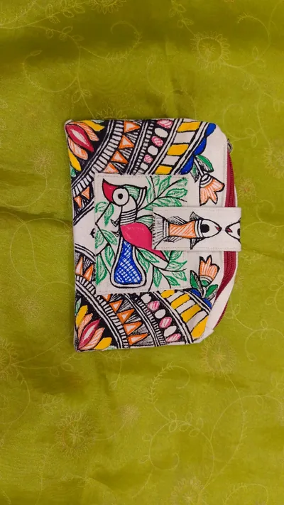 Pure canvas cotton small bag Mithila Panting Art