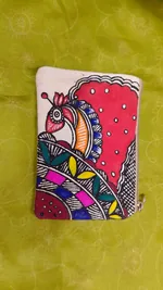 Pure canvas cotton small purse bag Mithila Panting Art thumbnail