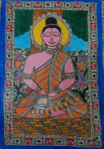 Mithila painting of a meditating Buddha figure thumb 2